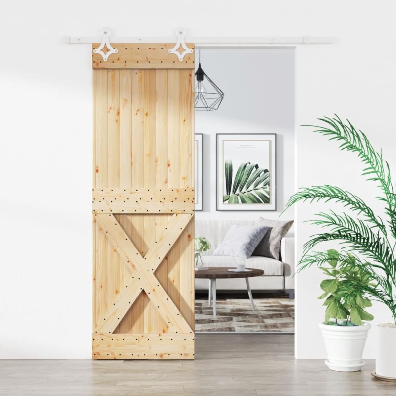 vidaXL Porta Scorrevole con Set Hardware 70x210 cm Legno Massello Pino vidaXL Porta Scorrevole con Set Hardware 70x210 cm Legno Massello Pino