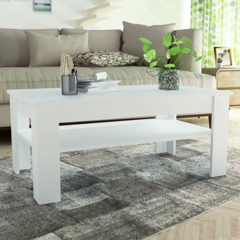 vidaXL Tavolino da Caffè in Truciolato 110x65x48 cm Bianco vidaXL Tavolino da Caffè in Truciolato 110x65x48 cm Bianco