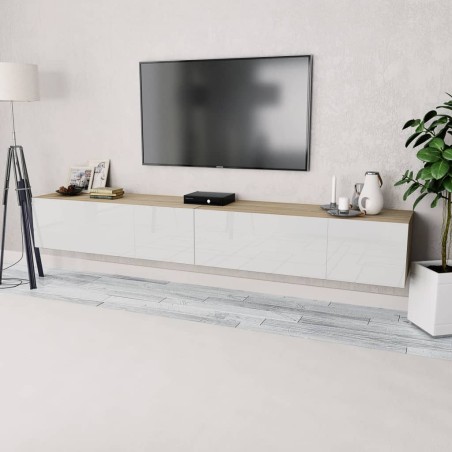 vidaXL Mobili TV 2 pz in Truciolato 120x40x34cm Bianco Lucido e Rovere
