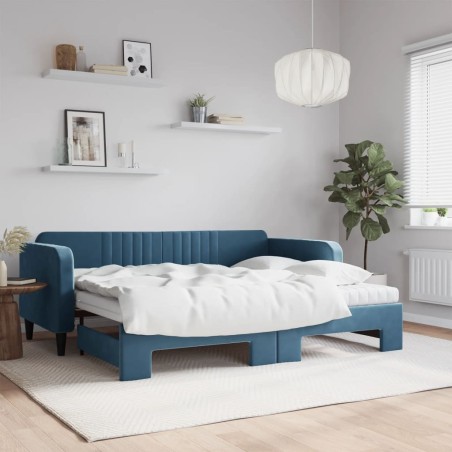 vidaXL Divano Letto Estraibile con Materassi Blu 90x200 cm Velluto
