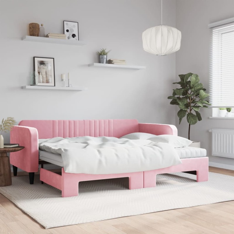 vidaXL Divano Letto Estraibile con Materassi Rosa 90x200 cm Velluto vidaXL Divano Letto Estraibile con Materassi Rosa 90x200 cm Velluto