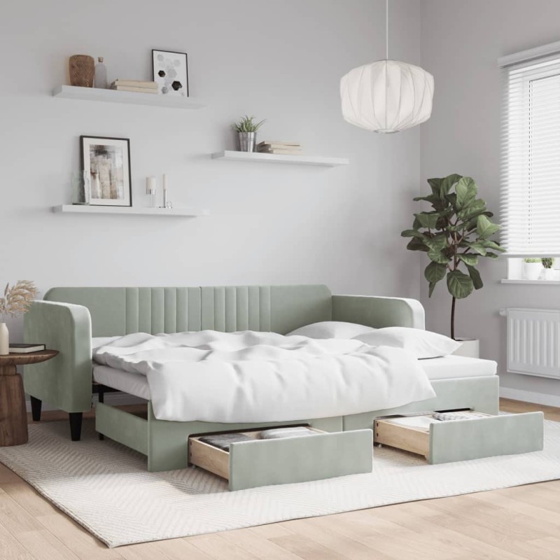 vidaXL Divano Letto Estraibile Cassetti Grigio Chiaro 90x200cm Velluto