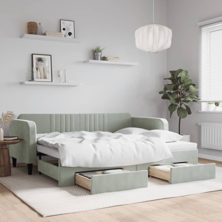 vidaXL Divano Letto Estraibile Cassetti Grigio Chiaro 90x200cm Velluto