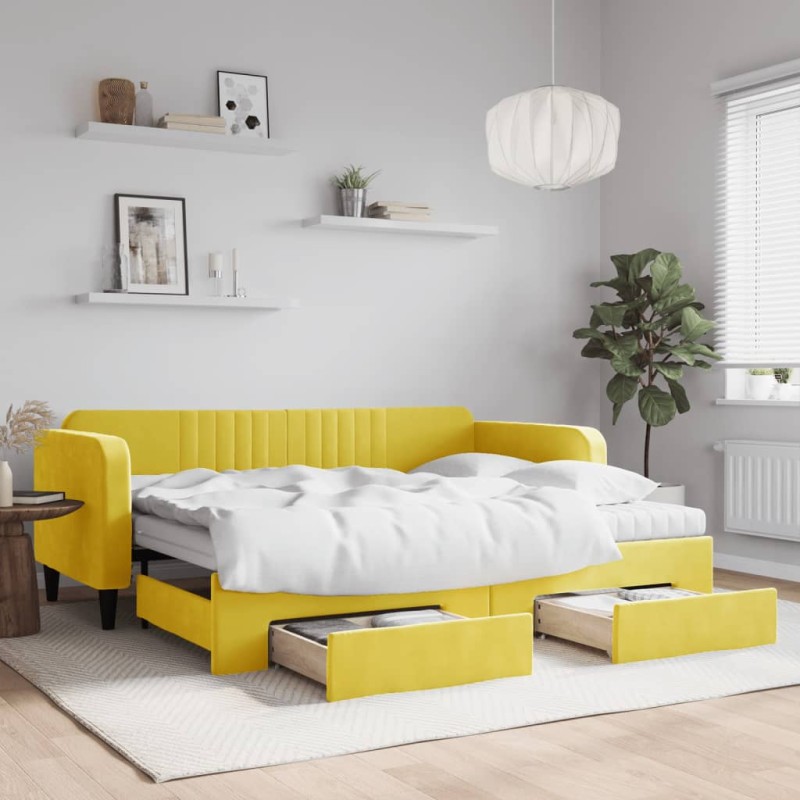 vidaXL Divano Letto Estraibile con Cassetti Giallo 90x200cm in Velluto vidaXL Divano Letto Estraibile con Cassetti Giallo 90x200cm in Velluto