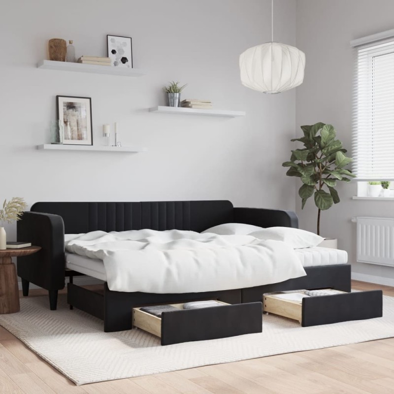 vidaXL Divano Letto Estraibile con Cassetti Nero 90x200 cm in Velluto vidaXL Divano Letto Estraibile con Cassetti Nero 90x200 cm in Velluto