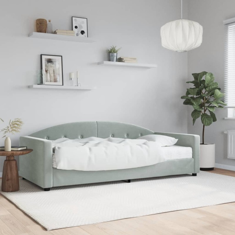 vidaXL Divano Letto con Materasso Grigio Chiaro 90x200 cm in Velluto vidaXL Divano Letto con Materasso Grigio Chiaro 90x200 cm in Velluto