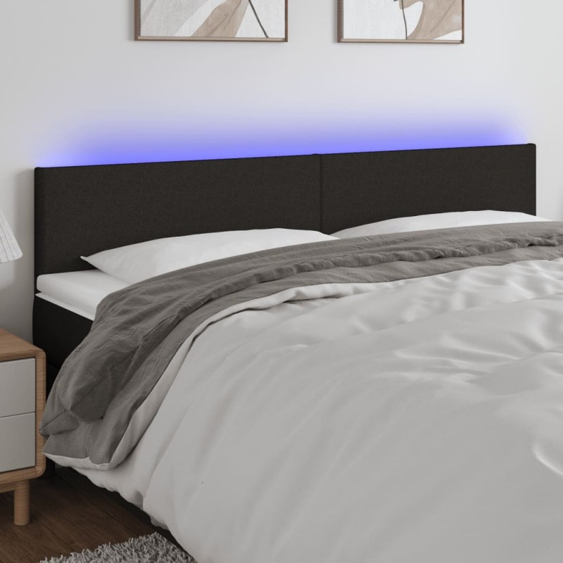 Testiera a LED Nera 180x5x78/88 cm in Tessuto Testiera a LED Nera 180x5x78/88 cm in Tessuto
