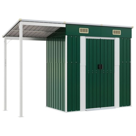 vidaXL Capanno Giardino con Tetto Esteso Verde 277x110,5x181cm Acciaio