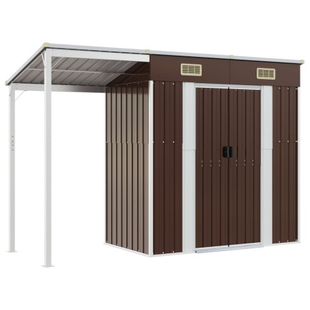 vidaXL Capanno Giardino Tetto Esteso Marrone 277x110,5x181cm Acciaio