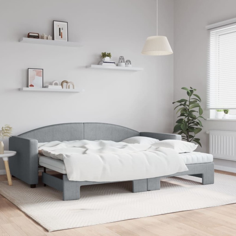 vidaXL Divano Letto Estraibile Materassi Grigio Chiaro 90x200 Tessuto vidaXL Divano Letto Estraibile Materassi Grigio Chiaro 90x200 Tessuto