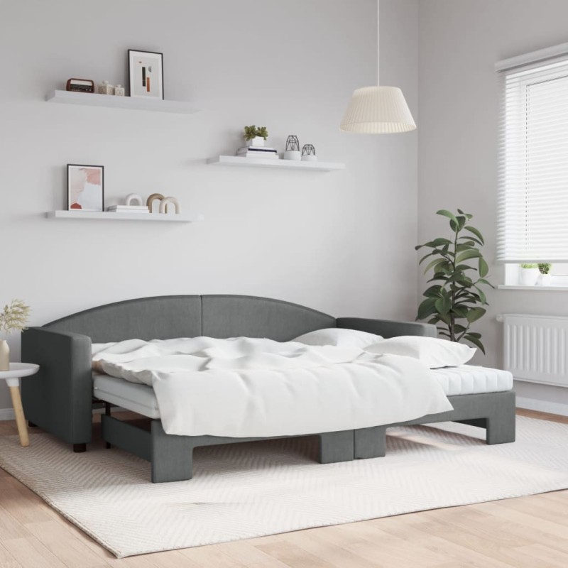 vidaXL Divano Letto Estraibile Materassi Grigio Scuro 90x200cm Tessuto vidaXL Divano Letto Estraibile Materassi Grigio Scuro 90x200cm Tessuto