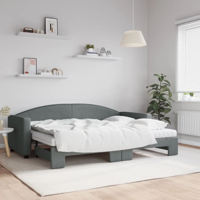 vidaXL Divano Letto Estraibile Materassi Grigio Scuro 80x200cm Tessuto vidaXL Divano Letto Estraibile Materassi Grigio Scuro 80x200cm Tessuto