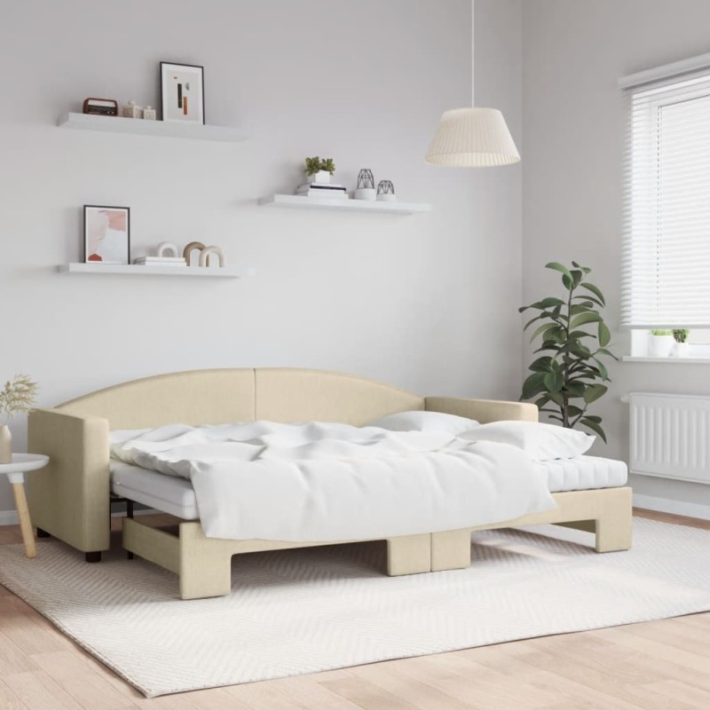 vidaXL Divano Letto Estraibile con Materassi Crema 80x200 cm Tessuto vidaXL Divano Letto Estraibile con Materassi Crema 80x200 cm Tessuto