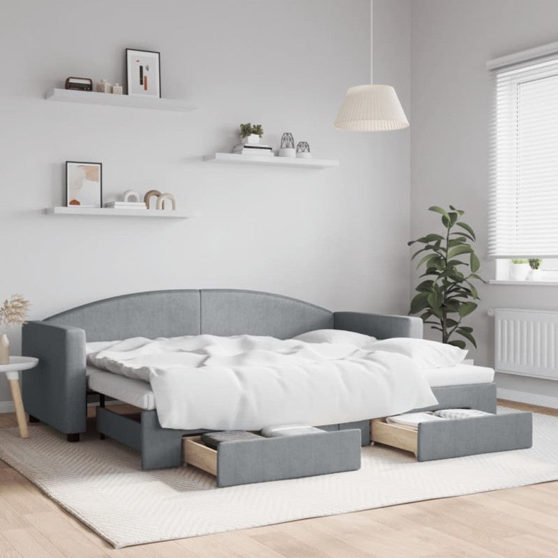 vidaXL Divano Letto Estraibile Cassetti Grigio Chiaro 80x200cm Tessuto vidaXL Divano Letto Estraibile Cassetti Grigio Chiaro 80x200cm Tessuto