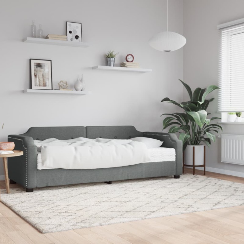 vidaXL Divano Letto con Materasso Grigio Scuro 90x190 cm in Tessuto vidaXL Divano Letto con Materasso Grigio Scuro 90x190 cm in Tessuto