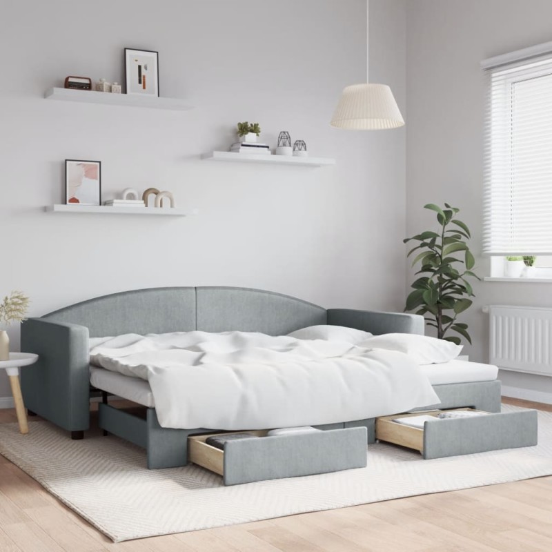 vidaXL Divano Letto Estraibile Cassetti Grigio Chiaro 90x200cm Tessuto vidaXL Divano Letto Estraibile Cassetti Grigio Chiaro 90x200cm Tessuto