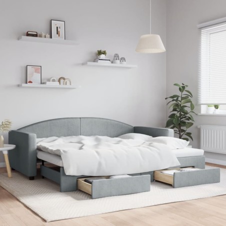 vidaXL Divano Letto Estraibile Cassetti Grigio Chiaro 90x200cm Tessuto