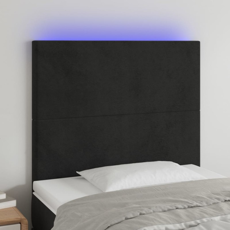 Testiera a LED Nera 100x5x118/128 cm in Velluto Testiera a LED Nera 100x5x118/128 cm in Velluto