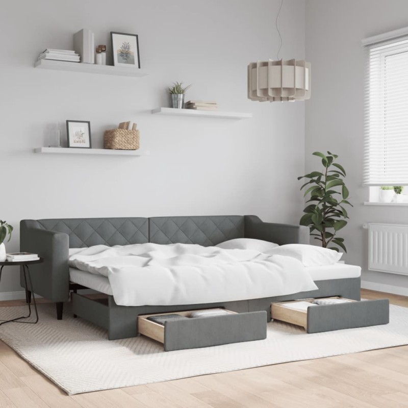 vidaXL Divano Letto Estraibile Cassetti Grigio Scuro 80x200cm Tessuto vidaXL Divano Letto Estraibile Cassetti Grigio Scuro 80x200cm Tessuto