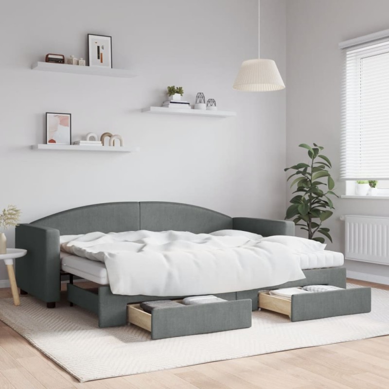 vidaXL Divano Letto Estraibile Cassetti Grigio Scuro 80x200cm Tessuto vidaXL Divano Letto Estraibile Cassetti Grigio Scuro 80x200cm Tessuto