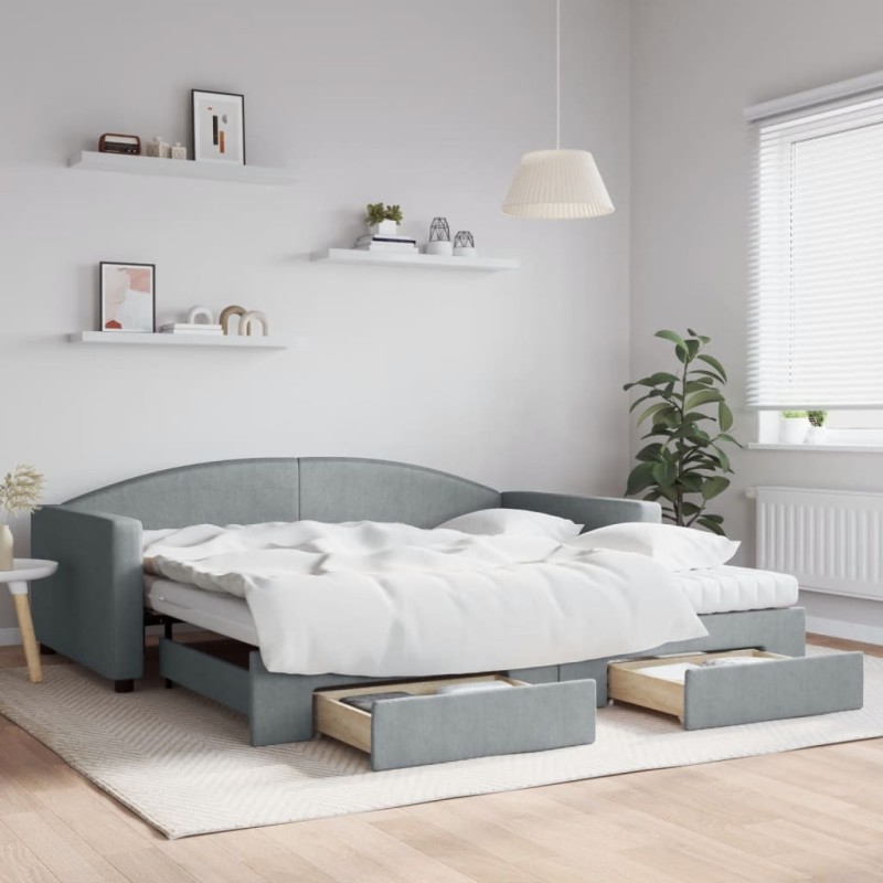 vidaXL Divano Letto Estraibile Cassetti Grigio Chiaro 100x200 Tessuto vidaXL Divano Letto Estraibile Cassetti Grigio Chiaro 100x200 Tessuto