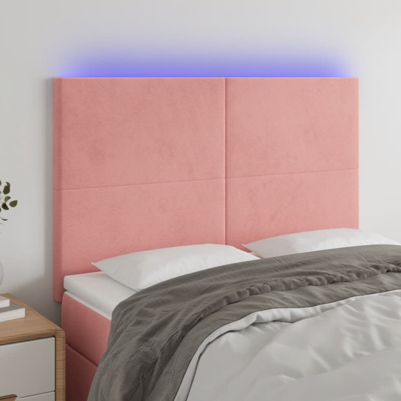 Testiera a LED Rosa 144x5x118/128 cm in Velluto Testiera a LED Rosa 144x5x118/128 cm in Velluto