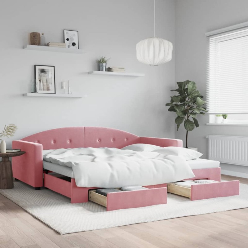 vidaXL Divano Letto Estraibile con Cassetti Rosa 100x200 cm Velluto vidaXL Divano Letto Estraibile con Cassetti Rosa 100x200 cm Velluto