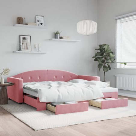 vidaXL Divano Letto Estraibile con Cassetti Rosa 90x200 cm Velluto