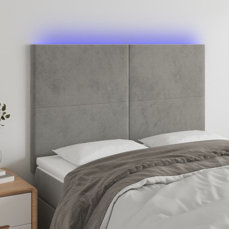 Testiera a LED Grigio Chiaro 144x5x118/128 cm in Velluto Testiera a LED Grigio Chiaro 144x5x118/128 cm in Velluto