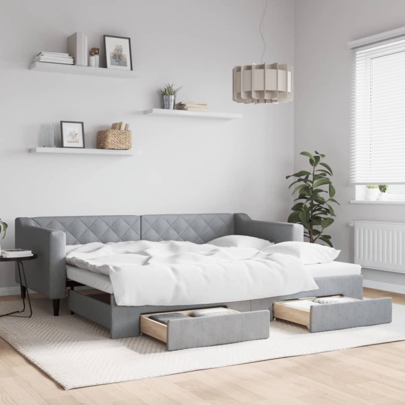 vidaXL Divano Letto Estraibile Cassetti Grigio Chiaro 90x200cm Tessuto vidaXL Divano Letto Estraibile Cassetti Grigio Chiaro 90x200cm Tessuto