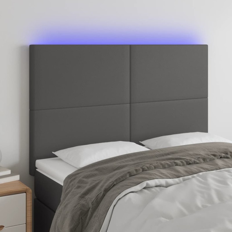 Testiera a LED Grigio 144x5x118/128 cm in Similpelle Testiera a LED Grigio 144x5x118/128 cm in Similpelle
