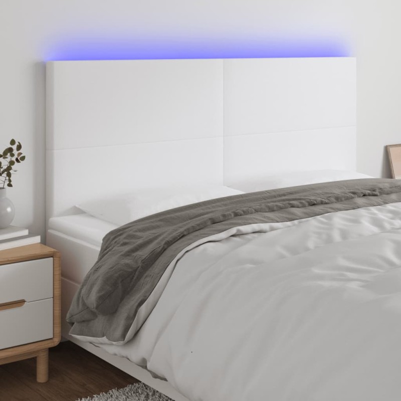 Testiera a LED Bianco 180x5x118/128 cm in Similpelle Testiera a LED Bianco 180x5x118/128 cm in Similpelle