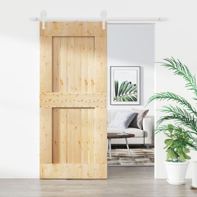 vidaXL Porta Scorrevole con Set Hardware 90x210 cm Legno Massello Pino vidaXL Porta Scorrevole con Set Hardware 90x210 cm Legno Massello Pino