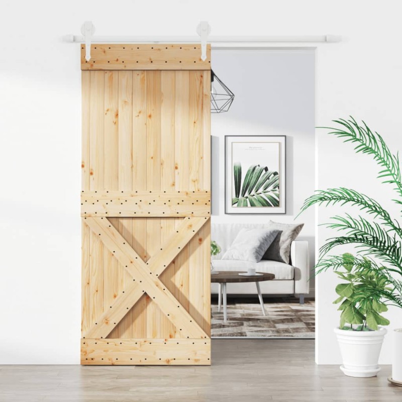 vidaXL Porta Scorrevole con Set Hardware 85x210 cm Legno Massello Pino
