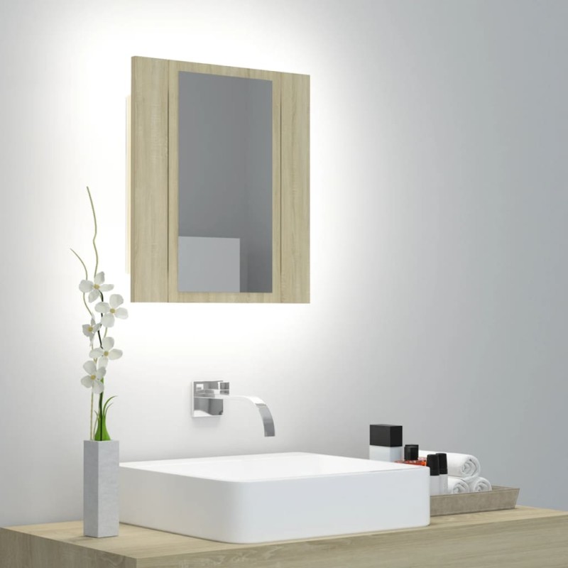 vidaXL Armadietto a Specchio con Luci LED Rovere Sonoma in Acrilico vidaXL Armadietto a Specchio con Luci LED Rovere Sonoma in Acrilico