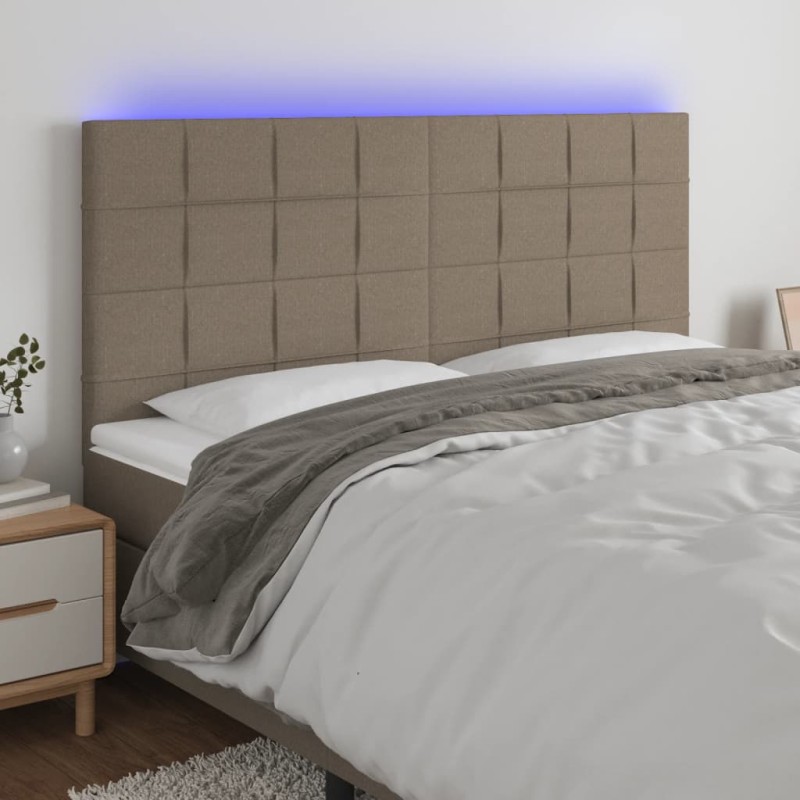 Testiera a LED Tortora 160x5x118/128 cm in Tessuto Testiera a LED Tortora 160x5x118/128 cm in Tessuto