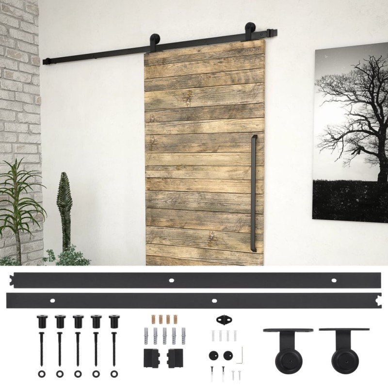 vidaXL Kit di Binari per Porte Scorrevoli 200 cm Acciaio Nero vidaXL Kit di Binari per Porte Scorrevoli 200 cm Acciaio Nero