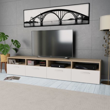 vidaXL Mobile Porta TV 2 pz in Truciolato 95x35x36 cm Rovere e Bianco