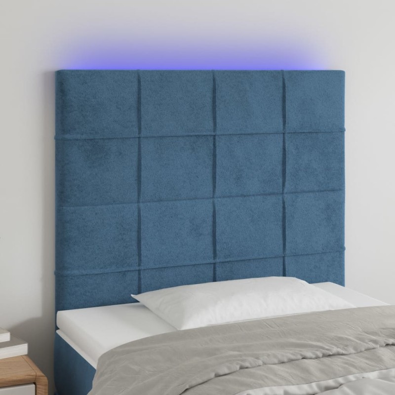 Testiera a LED Blu Scuro 90x5x118/128 cm in Velluto Testiera a LED Blu Scuro 90x5x118/128 cm in Velluto