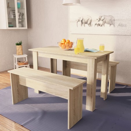 vidaXL Tavolo da Pranzo e Panche 3 pz Truciolato Quercia 