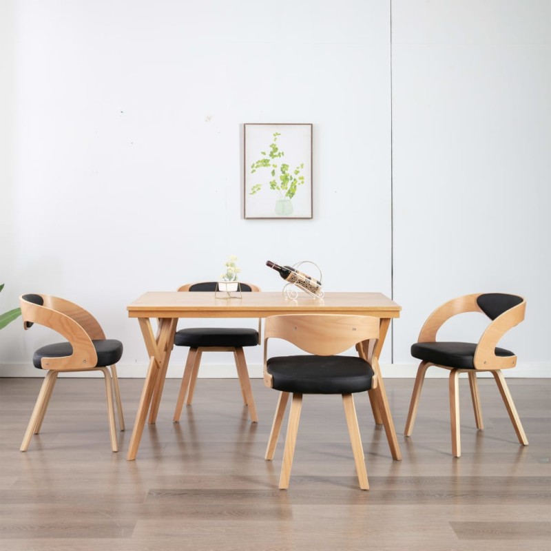 vidaXL Sedie da Pranzo 4 pz Nere in Legno Piegato e Similpelle vidaXL Sedie da Pranzo 4 pz Nere in Legno Piegato e Similpelle