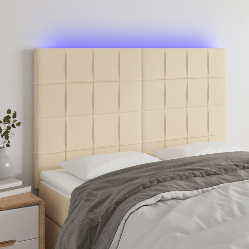 Testiera a LED Crema 144x5x118/128 cm in Tessuto Testiera a LED Crema 144x5x118/128 cm in Tessuto
