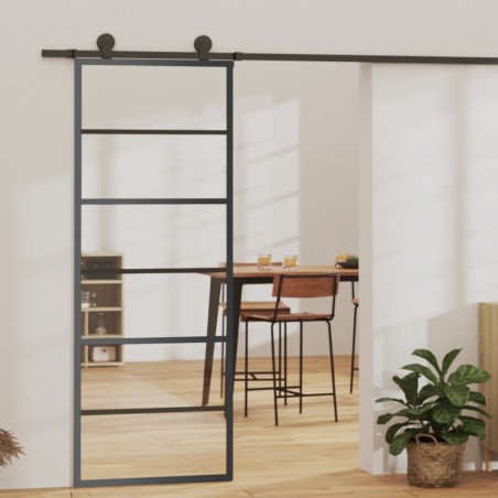 vidaXL Porta Scorrevole con Kit Montaggio Vetro ESG Alluminio 76x205cm