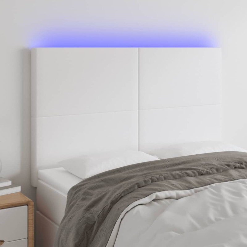 Testiera a LED Bianco 144x5x118/128 cm in Similpelle Testiera a LED Bianco 144x5x118/128 cm in Similpelle