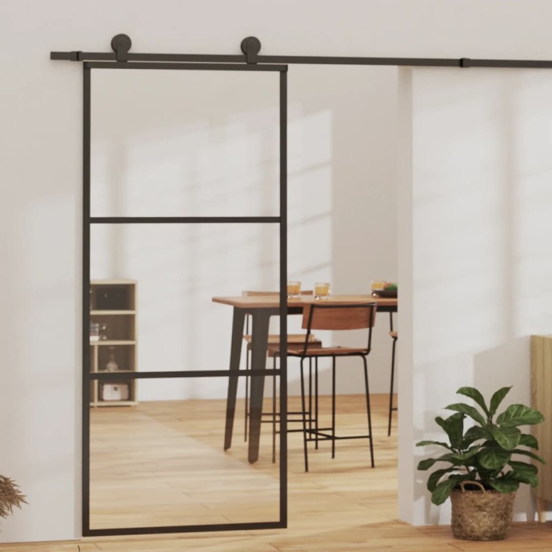 vidaXL Porta Scorrevole con Kit Montaggio Vetro ESG Alluminio 90x205cm vidaXL Porta Scorrevole con Kit Montaggio Vetro ESG Alluminio 90x205cm