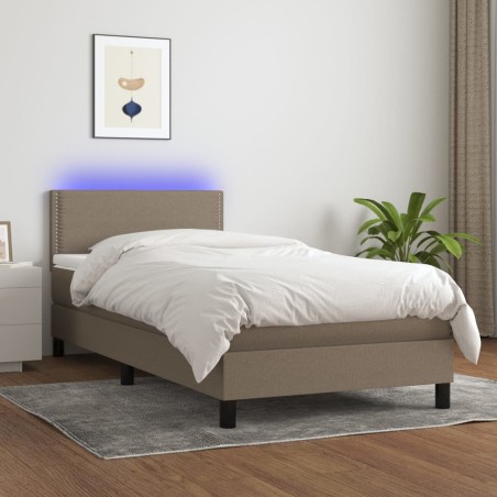 vidaXL Letto a Molle con Materasso e LED Tortora 90x200 cm in Tessuto