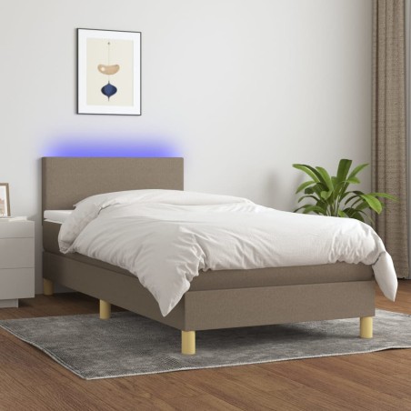 vidaXL Letto a Molle con Materasso e LED Tortora 90x200 cm in Tessuto