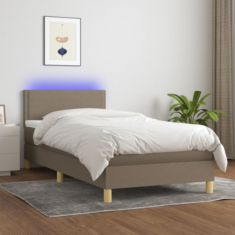 vidaXL Letto a Molle con Materasso e LED Tortora 90x200 cm in Tessuto vidaXL Letto a Molle con Materasso e LED Tortora 90x200 cm in Tessuto