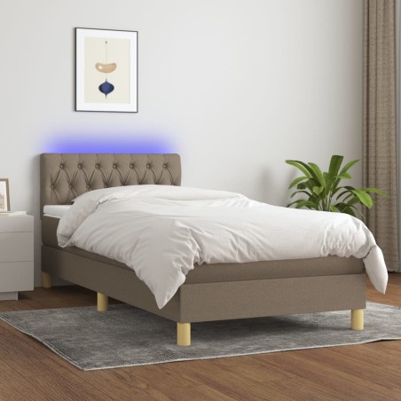 vidaXL Letto a Molle con Materasso e LED Tortora 90x200 cm in Tessuto 