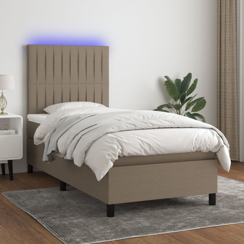 vidaXL Letto a Molle con Materasso e LED Tortora 90x200 cm in Tessuto vidaXL Letto a Molle con Materasso e LED Tortora 90x200 cm in Tessuto